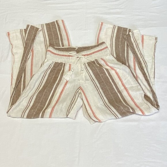 Vanilla Star Linen Gauze Flyaway Palazzo Pants M Wide Waist Split Sides Striped - Picture 7 of 13